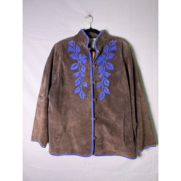 Linea By Louis Dell’ Olio Oversized Gray Blue Leather Suede Embroidered Jacket - Picture 1 of 3